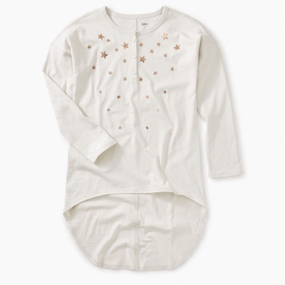 NWT Tea Collection 14 Girls Ecru Star Hi-Lo Henley Long Sleeve Tee Top Tunic - Picture 1 of 7